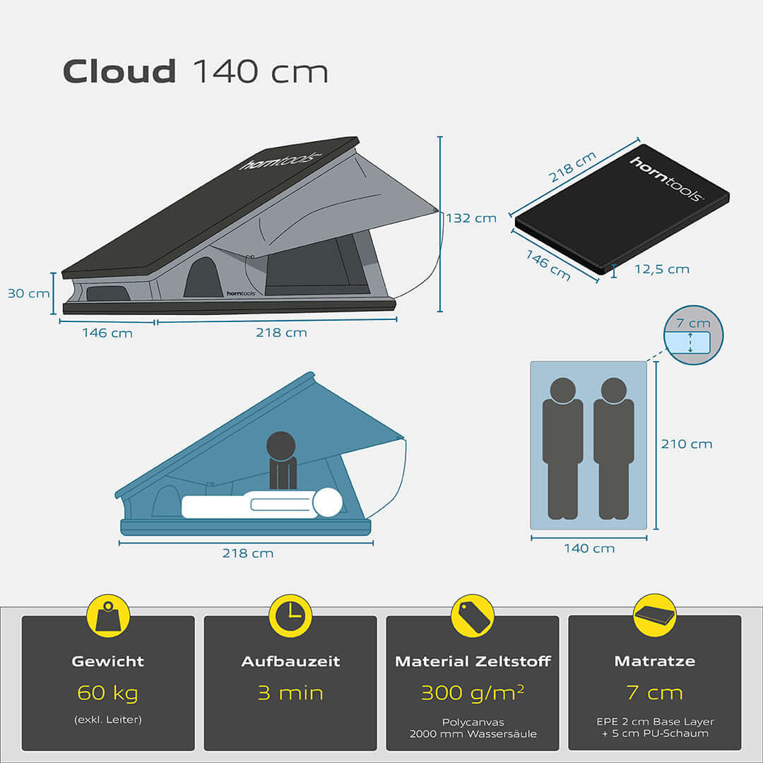 Tenda da tetto Cloud per 2 persone - 140 cm